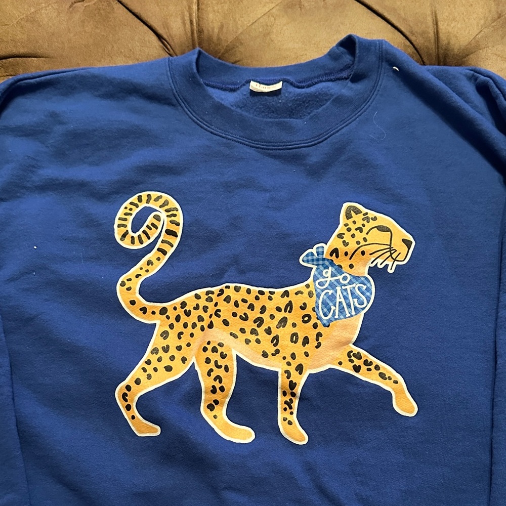 Hanes Blue Sweatshirt with Leopard Design